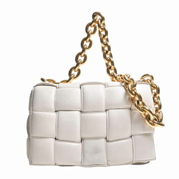 BOTTEGA VENETA Maxi Intrecciato Leather Cassette Chain Shoulder Bag - White