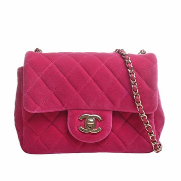 CHANEL Velor Matelasse Coco Mark Chain Shoulder Bag Pink Ladies