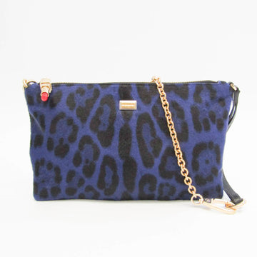 DOLCE & GABBANA Leopard Print Women's Leather Clutch Bag,Pouch Blue