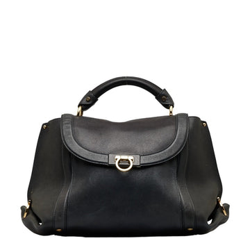 SALVATORE FERRAGAMO Gancini Handbag FZ-21 G395 Black Leather Ladies