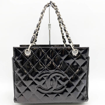 CHANEL Matelasse Coco Mark Handbag Chain Shoulder Black Enamel Ladies Fashion USED