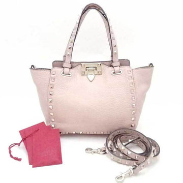 VALENTINO GARAVANI Garavani Handbag Shoulder Bag Rockstuds Leather/Metal Light Pink x Gold Women's