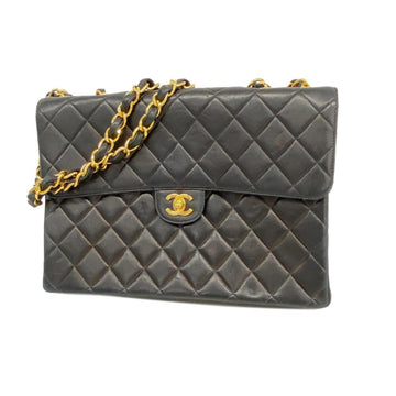 CHANEL Shoulder Bag Matelasse Big W Chain Lambskin Black Ladies