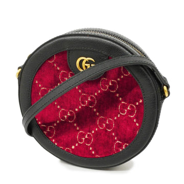 GUCCI Shoulder Bag GG Marmont 574978 Leather Velor Black Red Gold Hardware Women's