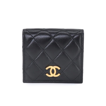 CHANEL matelasse folio wallet leather black here mark AP2566 gold metal fittings Compact Wallet