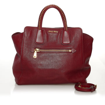 Miu Miu Miu Studs Handbag Shoulder Bag Red Leather Ladies MIUMIU