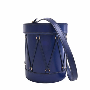 HERMES Box Calf Tumble Shoulder Bag Blue Ladies