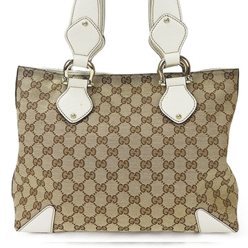 GUCCI Tote Bag GG Canvas Leather Beige Off-White Ladies 153024