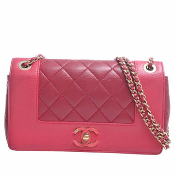 CHANEL Leather Matelasse Coco Mark Chain Shoulder Bag Pink Red Ladies