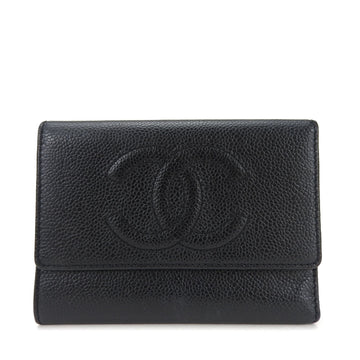 CHANEL Trifold Wallet Compact No. 5 Coco Mark Leather Black Accessories Ladies