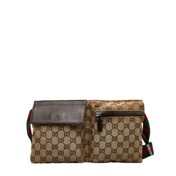 GUCCI GG Canvas Waist Bag Body Beige Brown Leather Women's