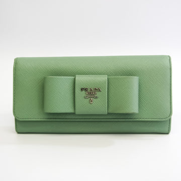 PRADA Saffiano Ribbon Women's Leather Long Wallet [bi-fold] Lime Green