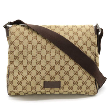 GUCCI GG canvas shoulder bag leather khaki beige dark brown tea 146236