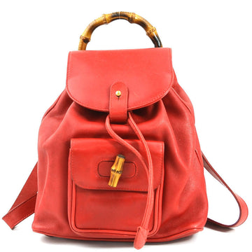 GUCCI Backpack Bamboo Leather Red Gold Ladies