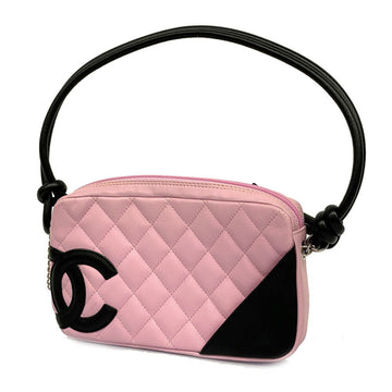 CHANEL Shoulder Bag Cambon Lambskin Black Pink Silver Hardware Women's