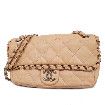 CHANEL Shoulder Bag Matelasse W Chain Lambskin Beige Ladies