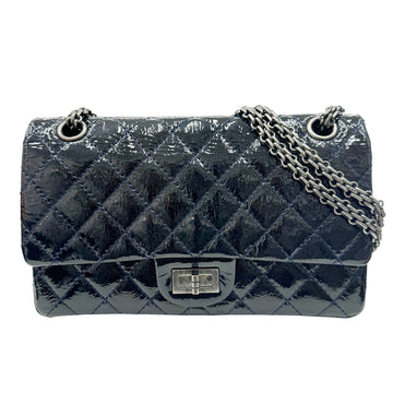 CHANEL 2.55 Chain Shoulder Patent Leather No. 14 Navy Metal Fittings Women's
