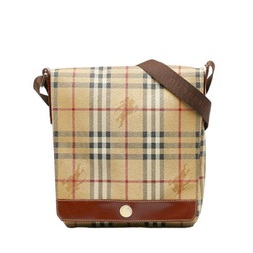 BURBERRY Nova Check Shadow Horse Shoulder Bag Beige Brown PVC Leather Women's