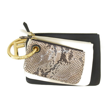 FENDI Clutch bag Black Beige Python leather