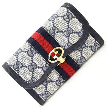 GUCCI Trifold Wallet GG Sherry Line 034/381/8008 Ivory Navy PVC Leather Ladies