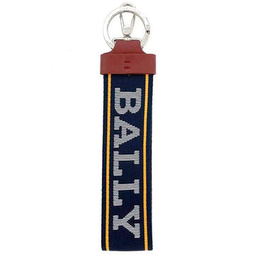 BALLYBarry Keychain Navy Bordeaux Silver 174 6228930 Canvas Leather Metal  Blue Keyring Charm Bag Tag Men's Women's