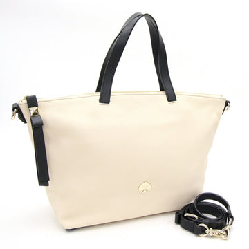 KATE SPADE tote bag ivory black leather ribbon stripe ladies