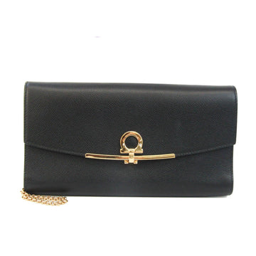 SALVATORE FERRAGAMO Gancini AU-22 C941 Women's Leather Clutch Bag,Shoulder Bag Black