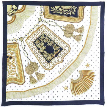 HERMES Scarf Gavroche Petit Carre Silk Black x White Gold 55133a