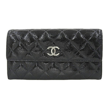 CHANEL Patent Matelasse Coco Mark Bifold Long Wallet Black Ladies