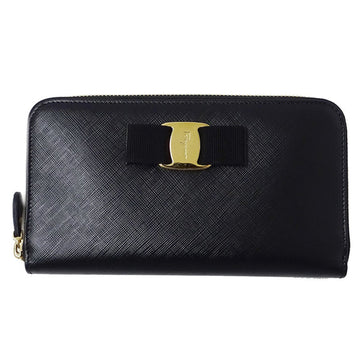 Salvatore Ferragamo Long Wallet Vala Ribbon Women's Leather Wallet Black