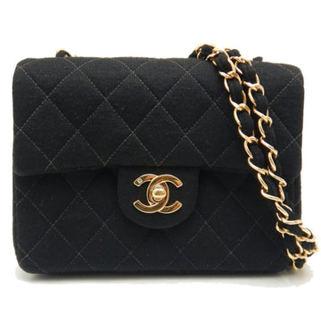 CHANEL Chain Shoulder Bag Matelasse Coco Mark Cotton Black 251474