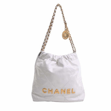 CHANEL Leather 22 Handbag Chain Shoulder Bag White Ladies