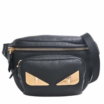 FENDI Leather Monster Bag Bugs Eye Waist Pouch Body 7V46 Black Men's