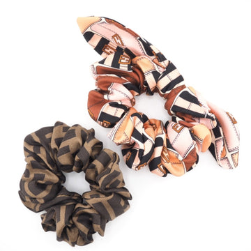 FENDI FXT268 Scrunchie Set of 2 Zucca Pattern Hair Accessory Brown Women's