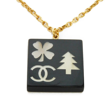 CHANEL Necklace Square Clover Tree CC Mark 03A Ivory Black Gold Coco Men's Women's Accessories Jewelry