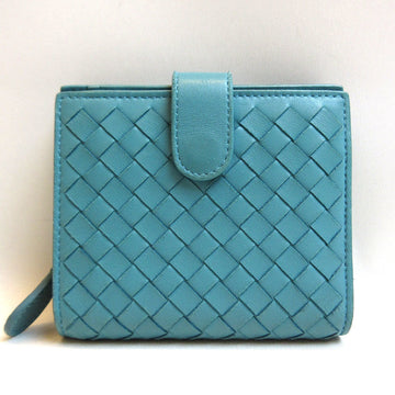 BOTTEGA VENETA Mini Wallet Bi-Fold Blue Intrecciato Women's Men's Lambskin