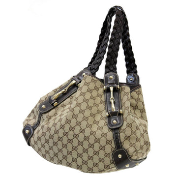 GUCCI/Gucci GG Canvas Leather Horsebit Handle Shoulder Bag