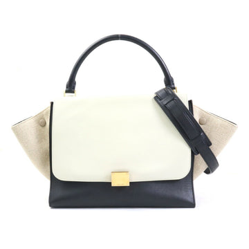 CELINE Handbag Shoulder Bag Trapeze Leather/Canvas Light Gray x Black Beige Ladies
