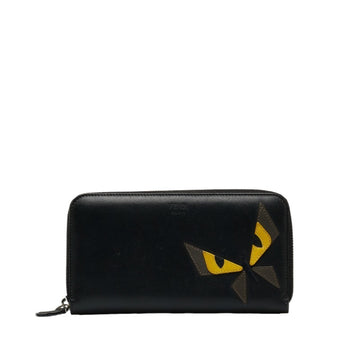 FENDI Monster Bugs Eye Round Long Wallet 7M0210 Black Leather Women's