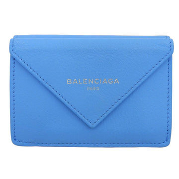 BALENCIAGA Leather Paper Trifold Wallet 391446 Blue Ladies