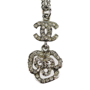 CHANEL here mark camellia necklace metal rhinestone silver 08P