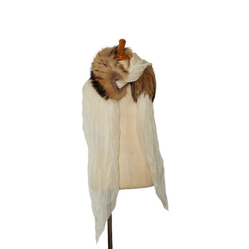 HERMES Fur Scarf Ivory Brown Raccoon Silk Women's