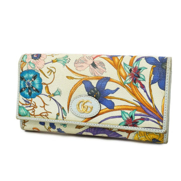 GUCCI long wallet Flora canvas light blue gold hardware ladies