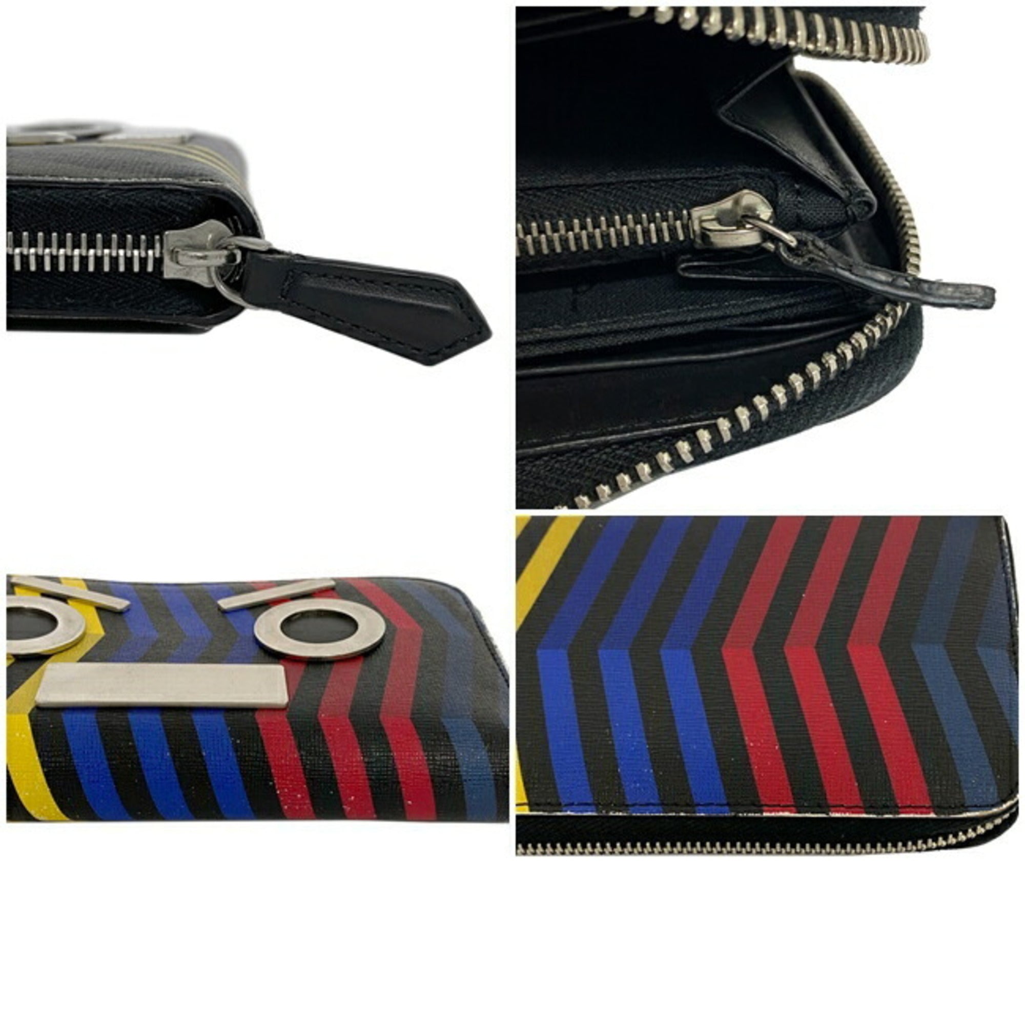 Fendi Round Long Wallet Red Yellow Blue 7M0210 Face PVC Leather FENDI