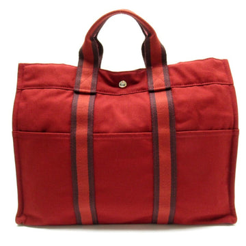 HERMES Handbag Tote Bag Four Toe MM Red Series 100% Cotton