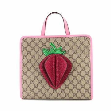 GUCCI Children's GG Supreme 3D Strawberry Tote Bag Leather Pink Multicolor 630589 Childrens