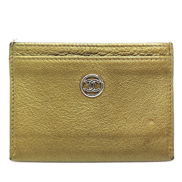 CHANEL Pass Case Ladies Card Calf Metallic Khaki