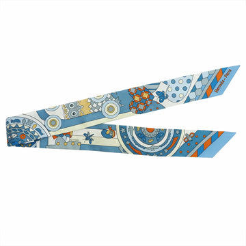 HERMES Twilly Forest Whisperer Blue Jean Ribbon Scarf H063005S Women's Owl