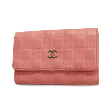 CHANEL Wallet Icon Lambskin Pink Silver Hardware Women's