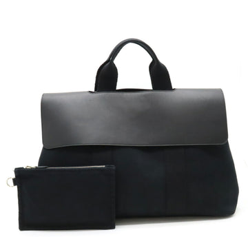 HERMES Valparaiso MM Handbag Tote Bag Toile Chevron Leather Black